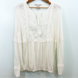 American Rag Cream Long Sleeve Tassel Blouse Top Size 1X Bohemian Fairy